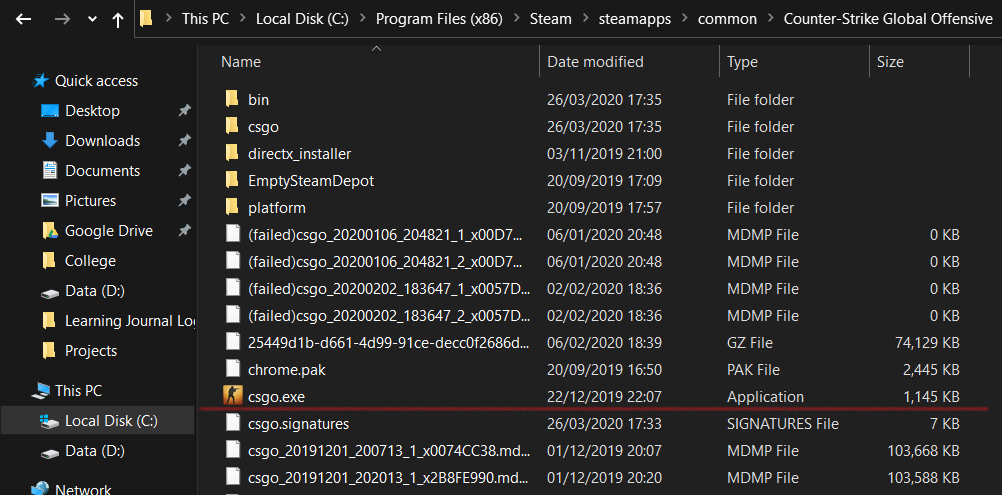 csgo main exe file location optimization full screen windows