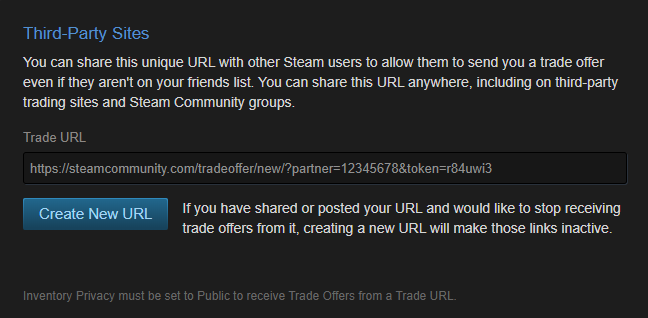 Steam profile ID, trade offer settings