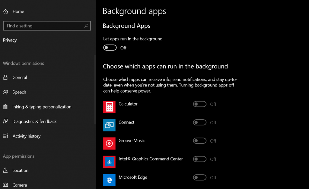 Background apps in Windows 10, fps boost guide 2020